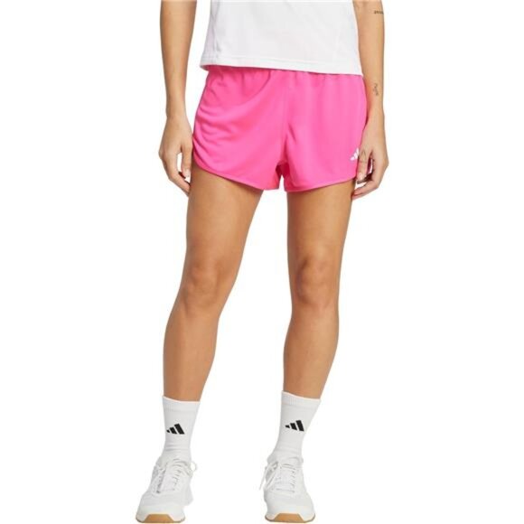 adidas Pants - Adidas Women's Pacer Essentials Knit High-Rise Training Shorts Pink and White